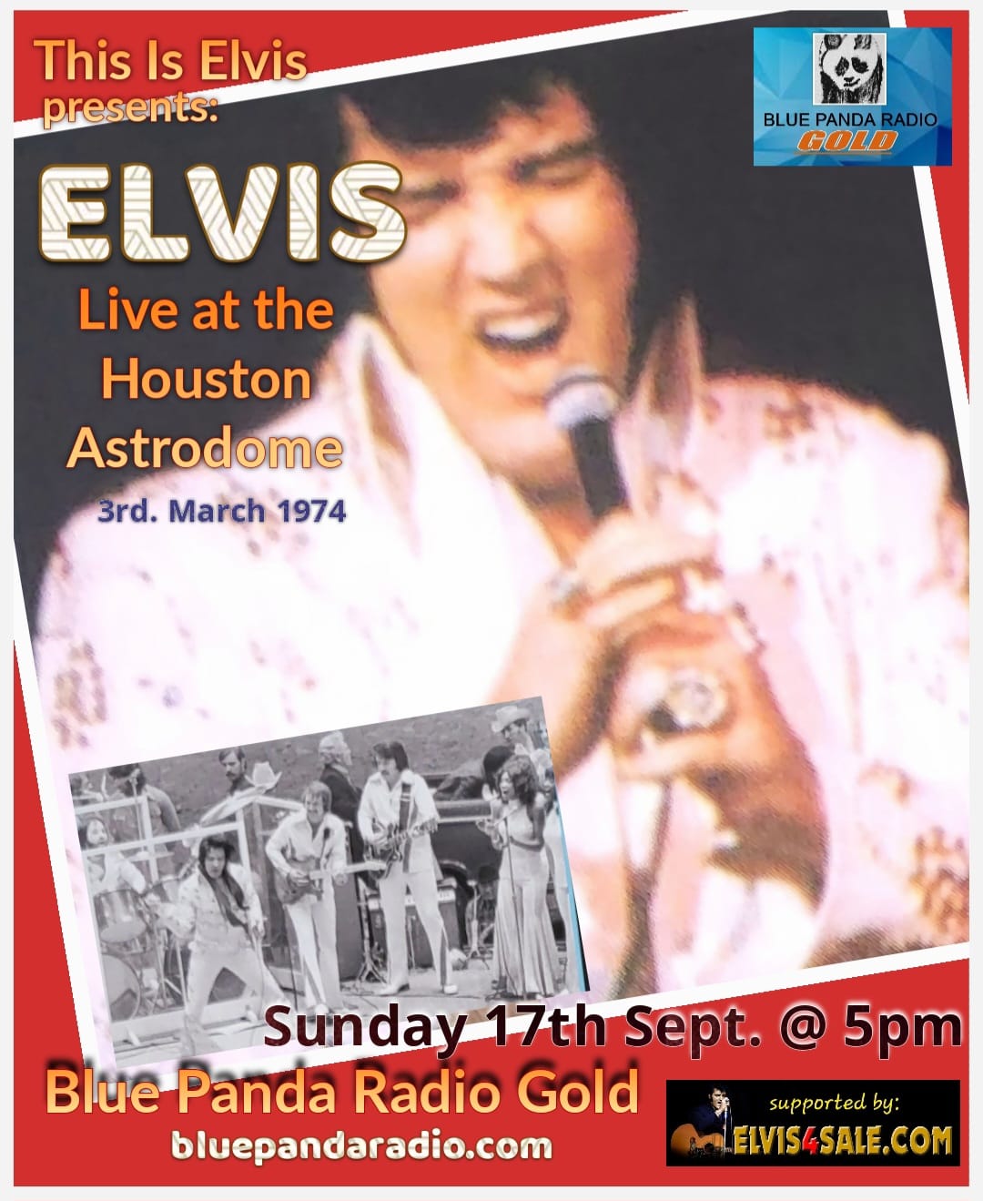 Elvis ‘live’ at the Houston Astrodome on Blue Panda Radio Gold